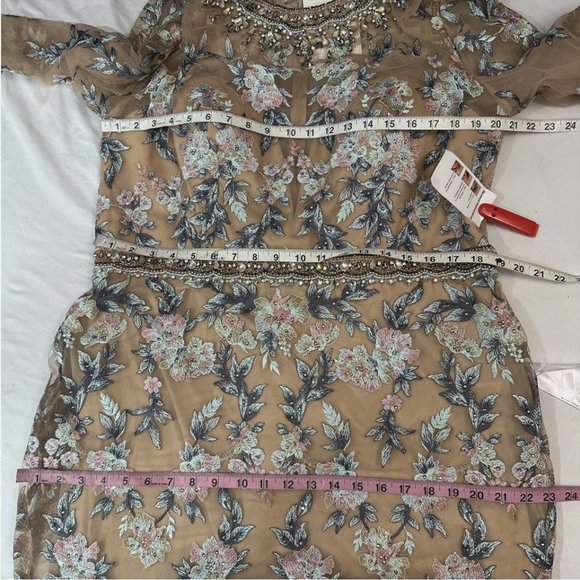 NWT $798 Mac Duggal [ 14 ] Floral Embroidered Long Sleeve Trumpet Gown Nude Q624 - Picture 2 of 16